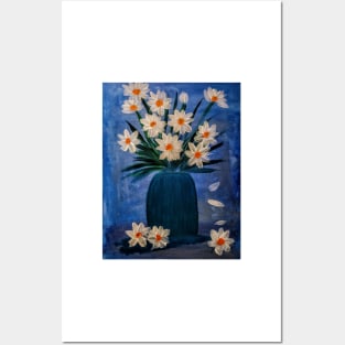 Daisy's in turquoise glass vase Posters and Art